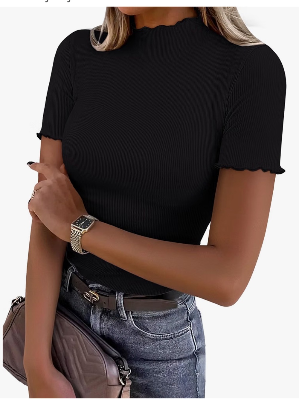 ANRABESS Womens Mock Neck Tops Short Sleeve Fitted Summer Casual T Shirts XL